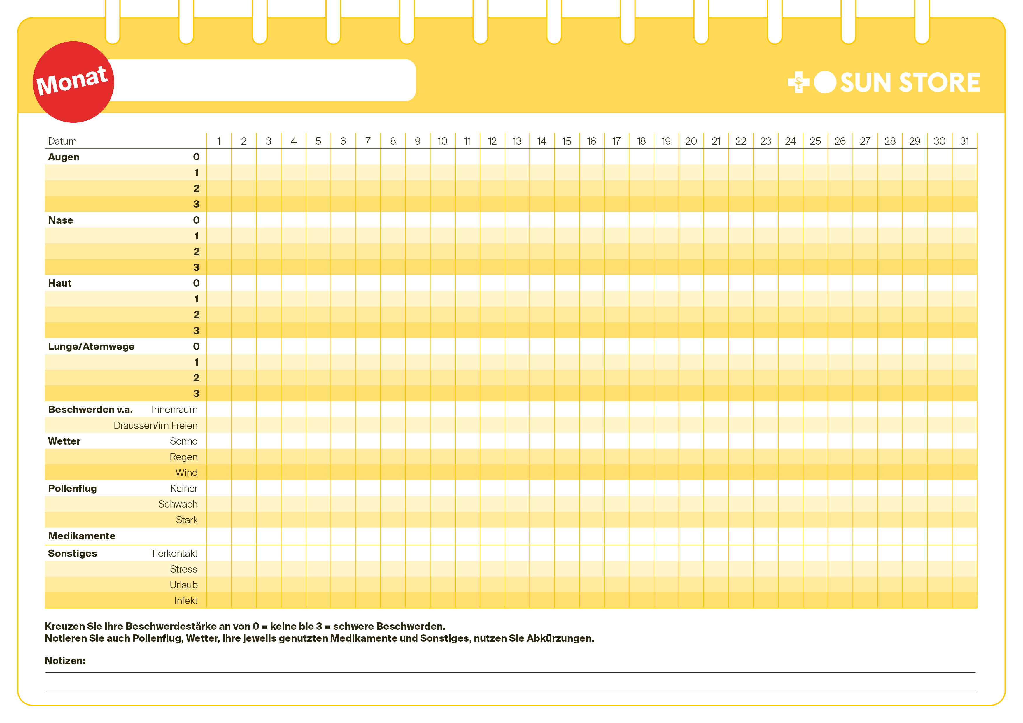 Symptomtagebuch Deutsch