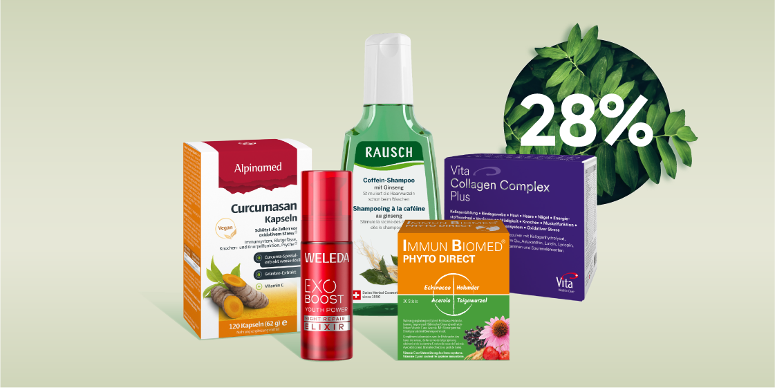 Ausgewählte Natur-Produkte von Alpinamed, Rausch, Weleda, Immun Biomed und Vita Collagen Complex Plus mit Sunclub Premium Rabatt.