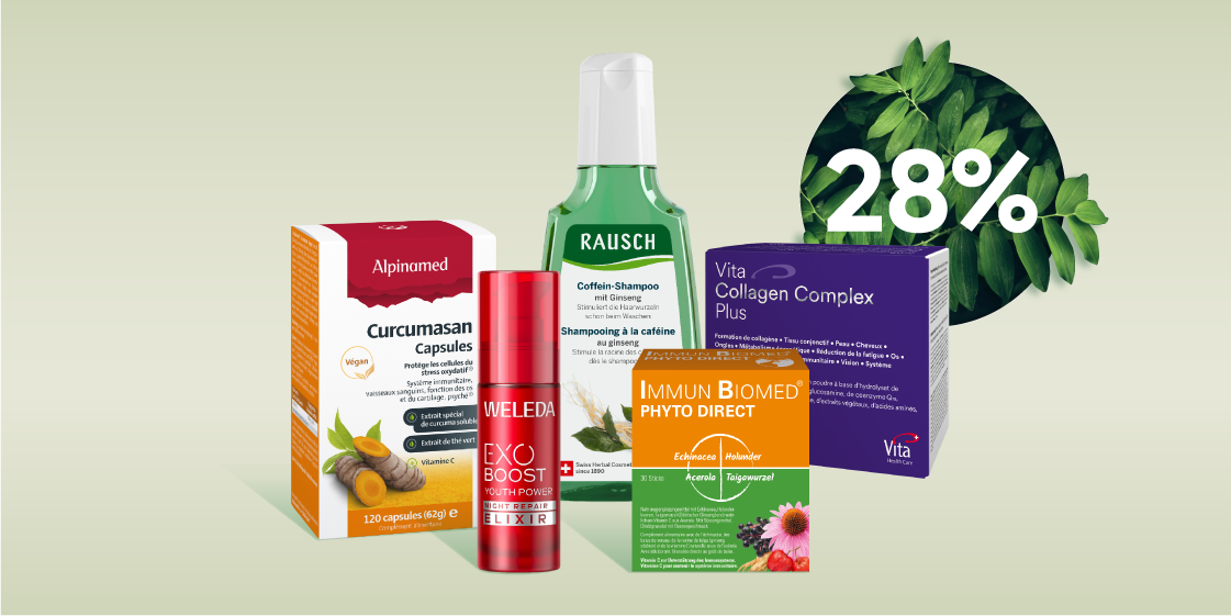 Selezione di prodotti naturali di Alpinamed, Rausch, Weleda, Immun Biomed e Vita Collagen Complex Plus con sconto Sunclub Premium.