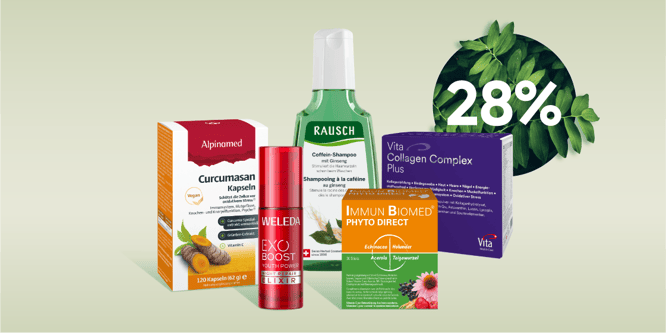 Ausgewählte Natur-Produkte von Alpinamed, Rausch, Weleda, Immun Biomed und Vita Collagen Complex Plus mit Sunclub Premium Rabatt.