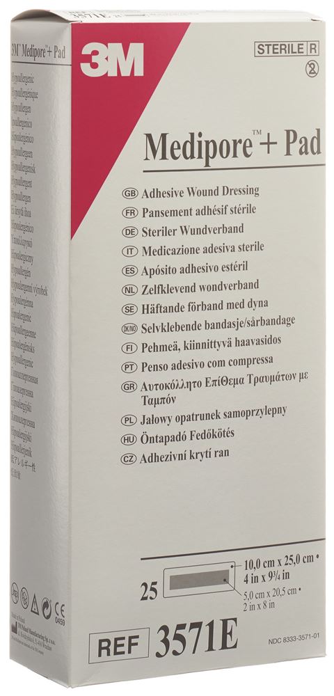 3M Medipore+Pad 10x25cm Wundkissen 5x20.5cm 25 Stk