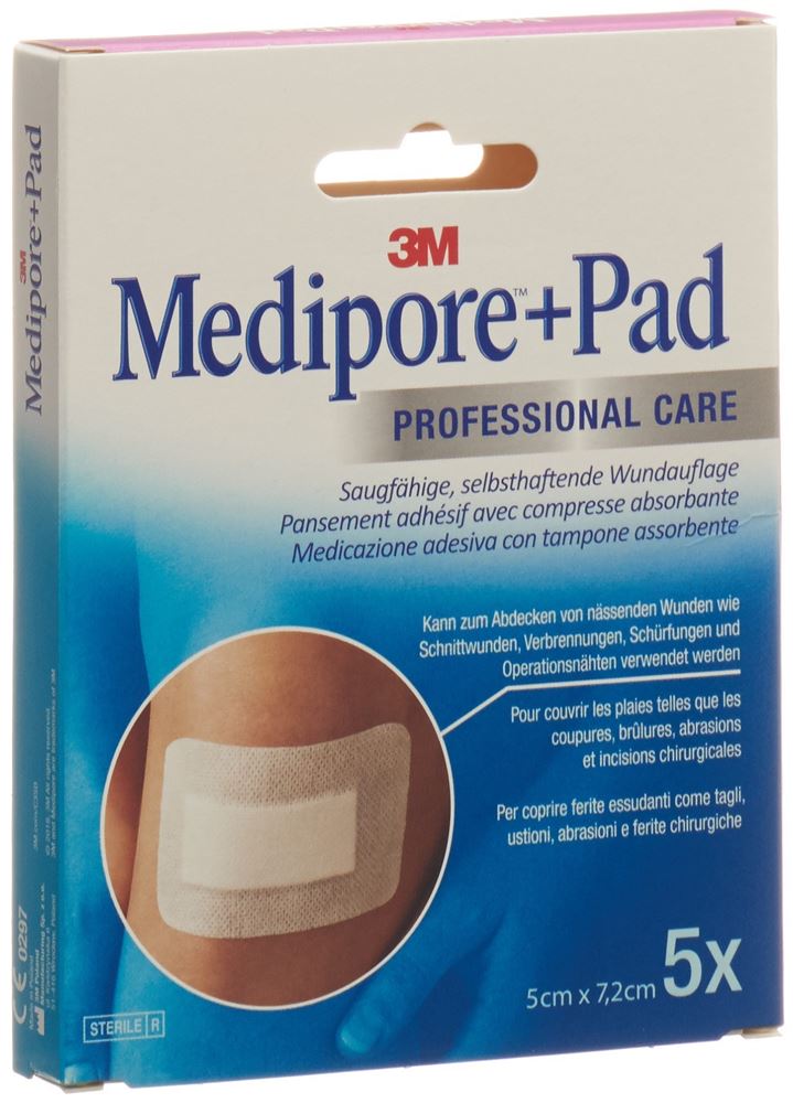 3M Medipore+Pad 5x7.2cm Wundkissen 2.5x3.8cm 5 Stk