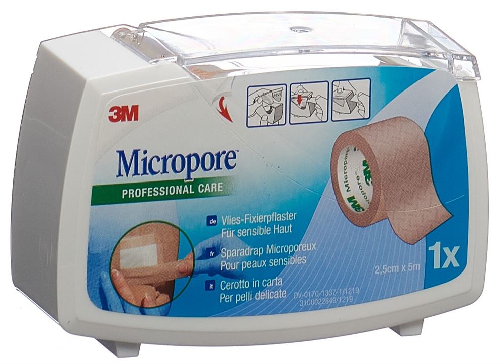 3M Micropore Vlies Rollenpflaster mit Dispenser 25mmx5m hautfarbig