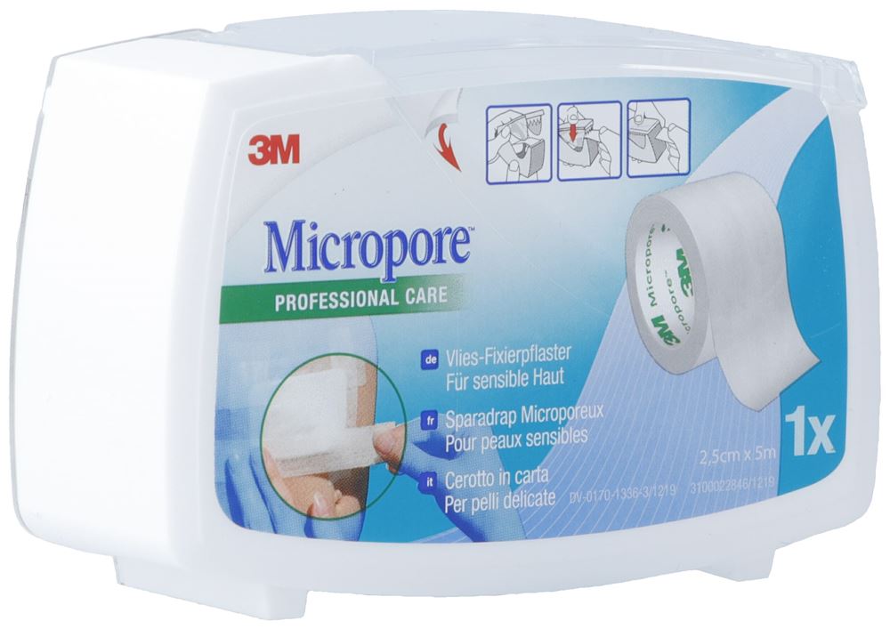 3M Micropore Vlies Rollenpflaster mit Dispenser 25mmx5m weiss