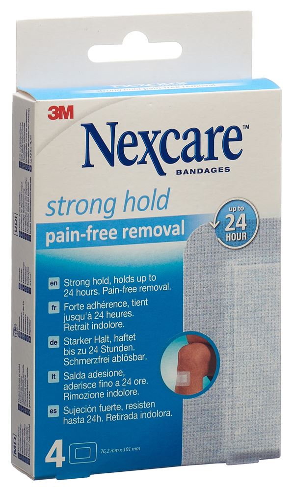 3M Nexcare Strong Hold Pads Pain Free Removal 76.2x101mm 4 Stk