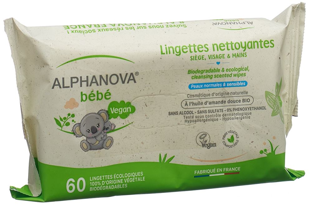 Alphanova BB Pflegetücher Mandelöl biologisch abbaubar 60 Stk