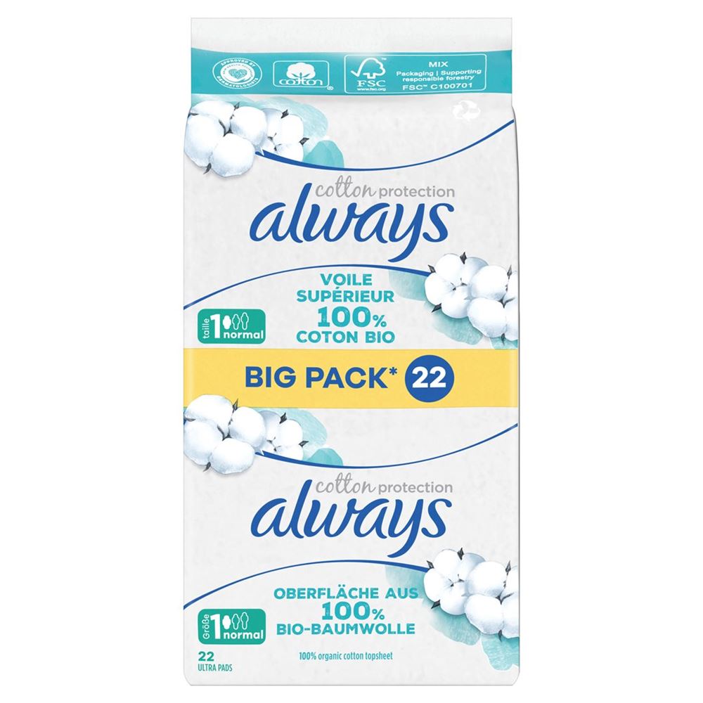 always Ultra Binde Cotton Protection Gr1 Normal mit Flügeln BigPack 22 Stk