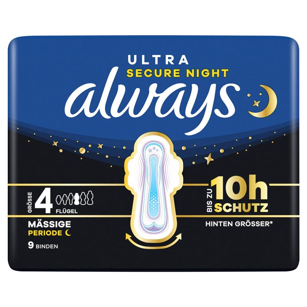 always Ultra Binde Gr4 Secure Night mit Flügeln 9 Stk