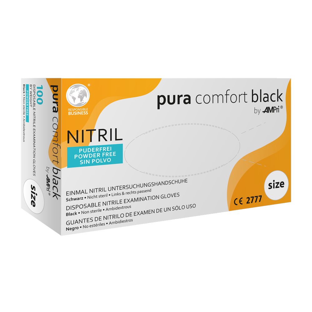 Ampri Nitril Einweg Handschuhe Pura Comfort S latexfrei schwarz Box 100 Stk