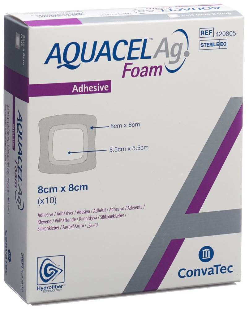 Aquacel Ag Foam Schaumverband adhäsiv 8x8cm 10 Stk