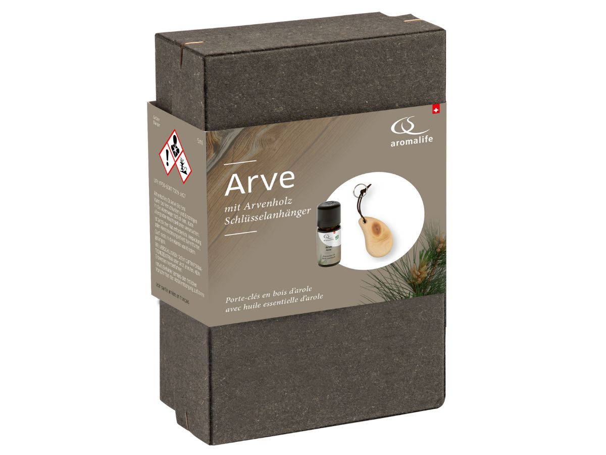 Aromalife Geschenkset Arve Bever Schlüsselanhänger mit ätherischem Öl Arve 5 ml