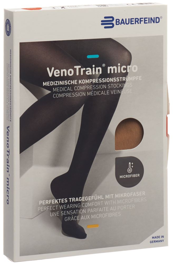 Bauerfeind VenoTrain Micro Kkl2 AD L normal/short offene Fussspitze caramel 1 Paar