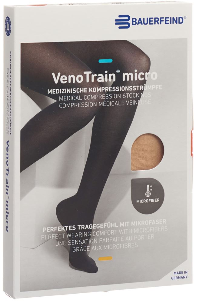 Bauerfeind VenoTrain Micro Kkl2 AD S normal/long geschlossene Fussspitze creme 1 Paar