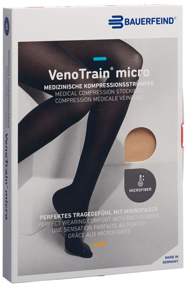 Bauerfeind VenoTrain Micro Kkl2 AD S normal/short offene Fussspitze creme 1 Paar