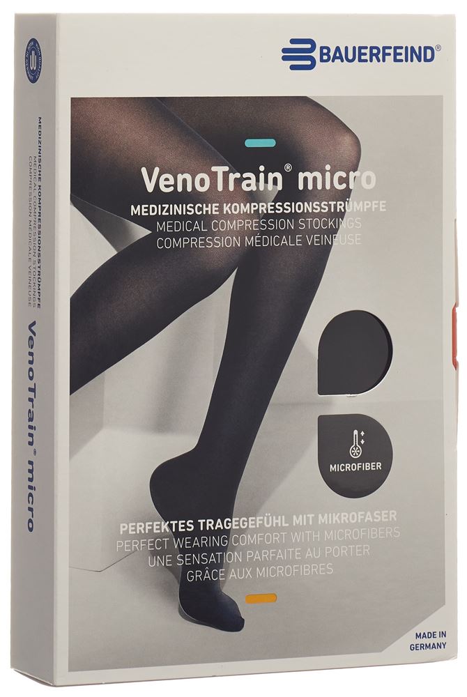 Bauerfeind VenoTrain Micro Kkl2 AG M normal/short geschlossene Fussspitze Mikronoppenhaftband schwarz 1 Paar