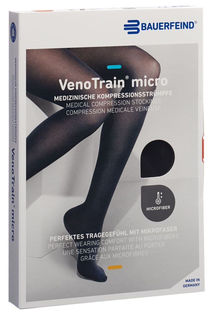 Bauerfeind VenoTrain Micro Kkl2 AG S normal/long geschlossene Fussspitze Mikronoppenhaftband schwarz 1 Paar