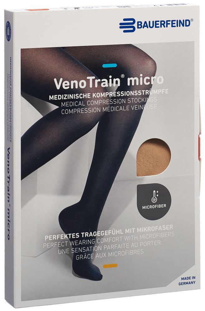 Bauerfeind VenoTrain Micro Kkl2 AG S normal/long offene Fussspitze Mikronoppenhaftband creme 1 Paar