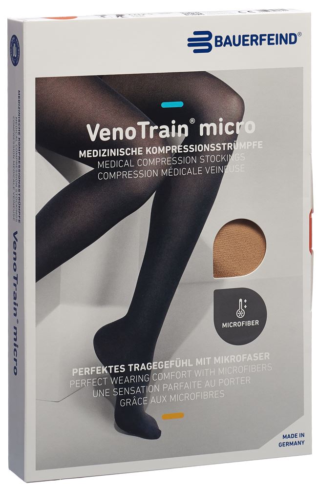 Bauerfeind VenoTrain Micro Kkl2 AG S normal/long offene Fussspitze Spitzenhaftband creme 1 Paar