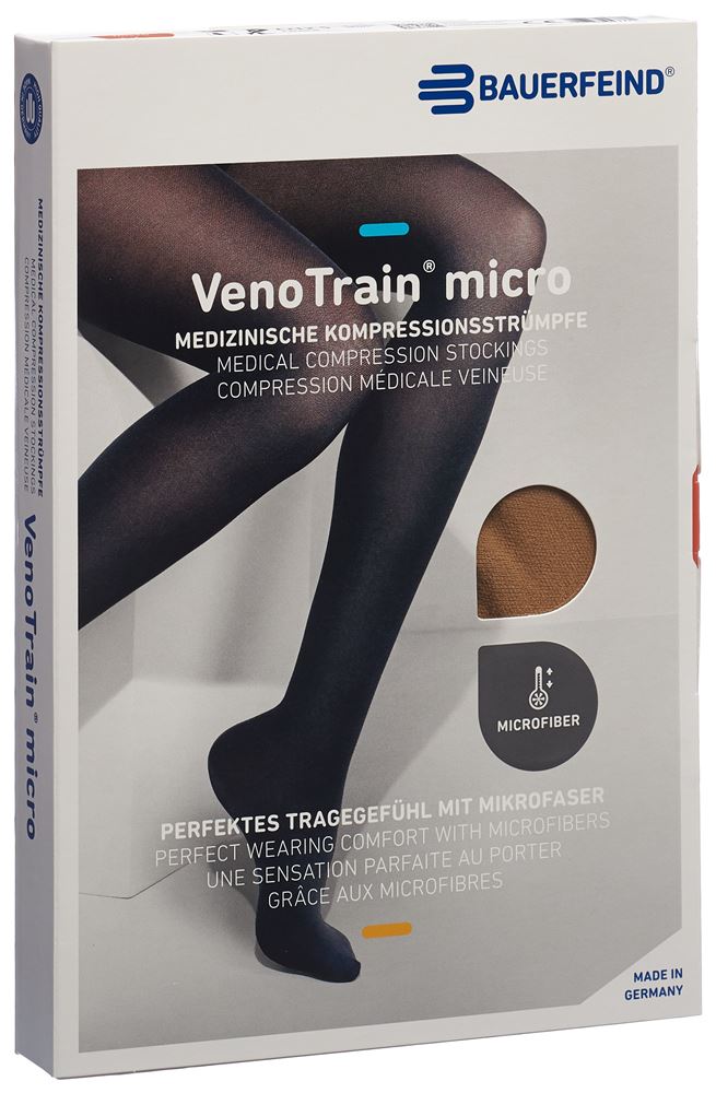 Bauerfeind VenoTrain Micro Kkl2 AG S normal/short offene Fussspitze Spitzenhaftband caramel 1 Paar