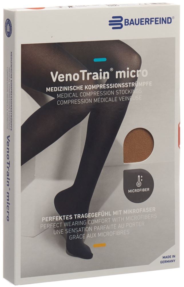 Bauerfeind VenoTrain Micro Kkl2 AG S plus/long offene Fussspitze Spitzenhaftband caramel 1 Paar