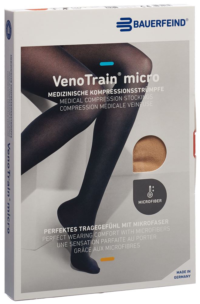 Bauerfeind VenoTrain Micro Kkl2 AG XL normal/long offene Fussspitze Mikronoppenhaftband creme 1 Paar