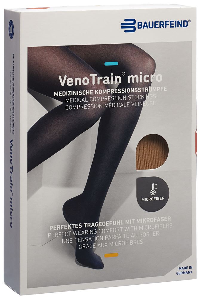 Bauerfeind VenoTrain Micro Kkl2 ATU S plus/long offene Fussspitze caramel