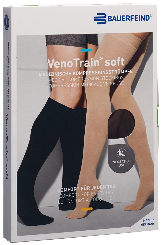 Bauerfeind VenoTrain Soft Kkl2 AD XL plus/short geschlossene Fussspitze schwarz 1 Paar