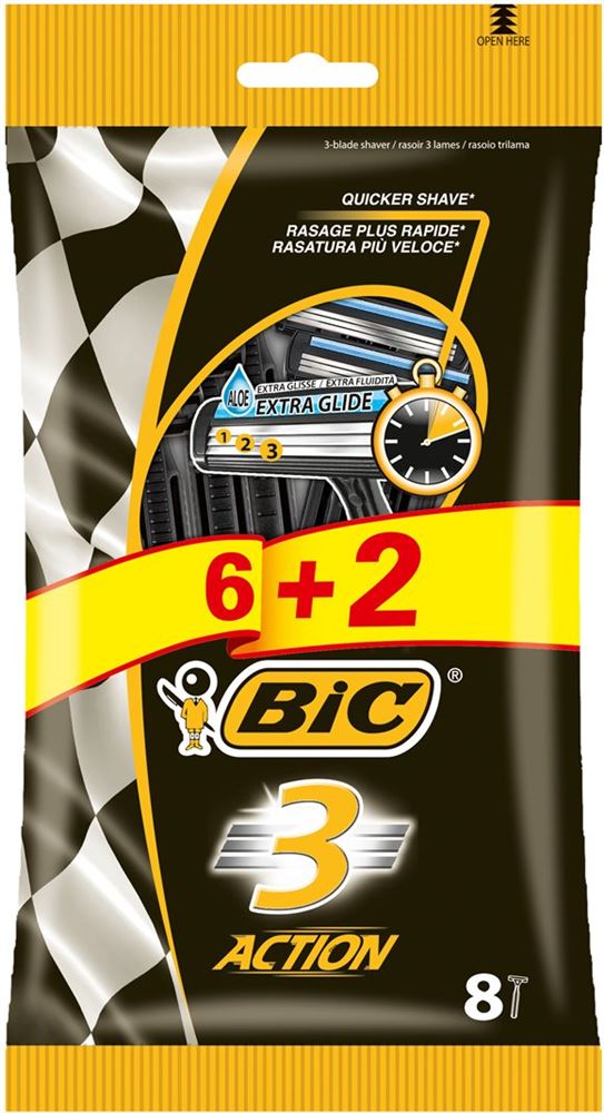 BiC 3 Action 3-Klingenrasierer für Herren 6+2 Stück Btl