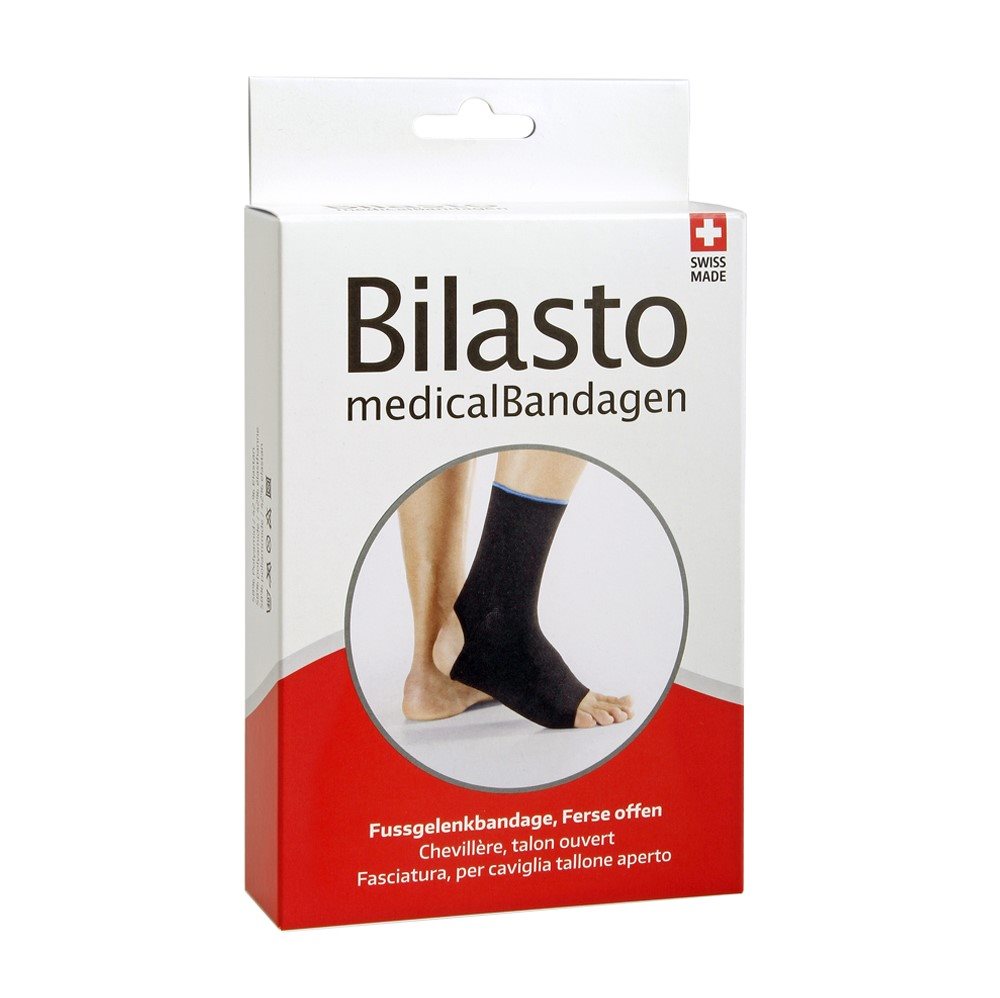Bilasto Fussgelenkbandage M Ferse offen schwarz/blau
