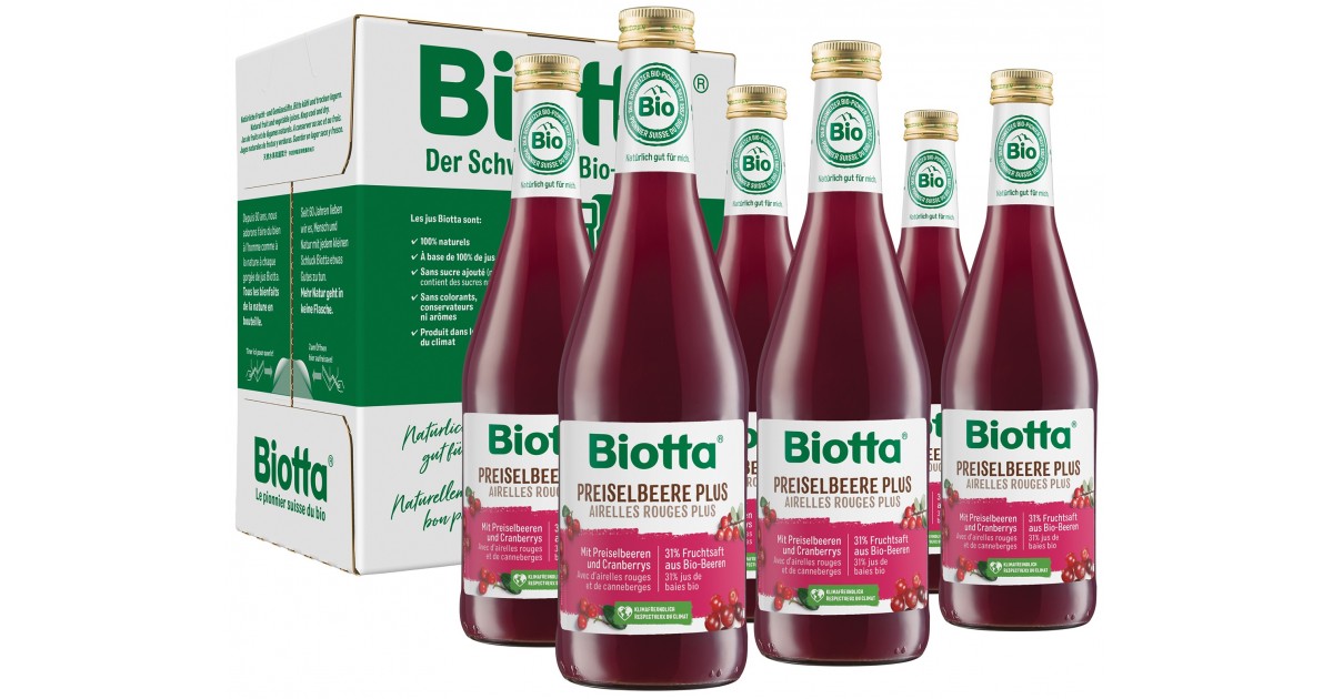 Biotta Preiselbeere Plus 6 Fl 5 dl