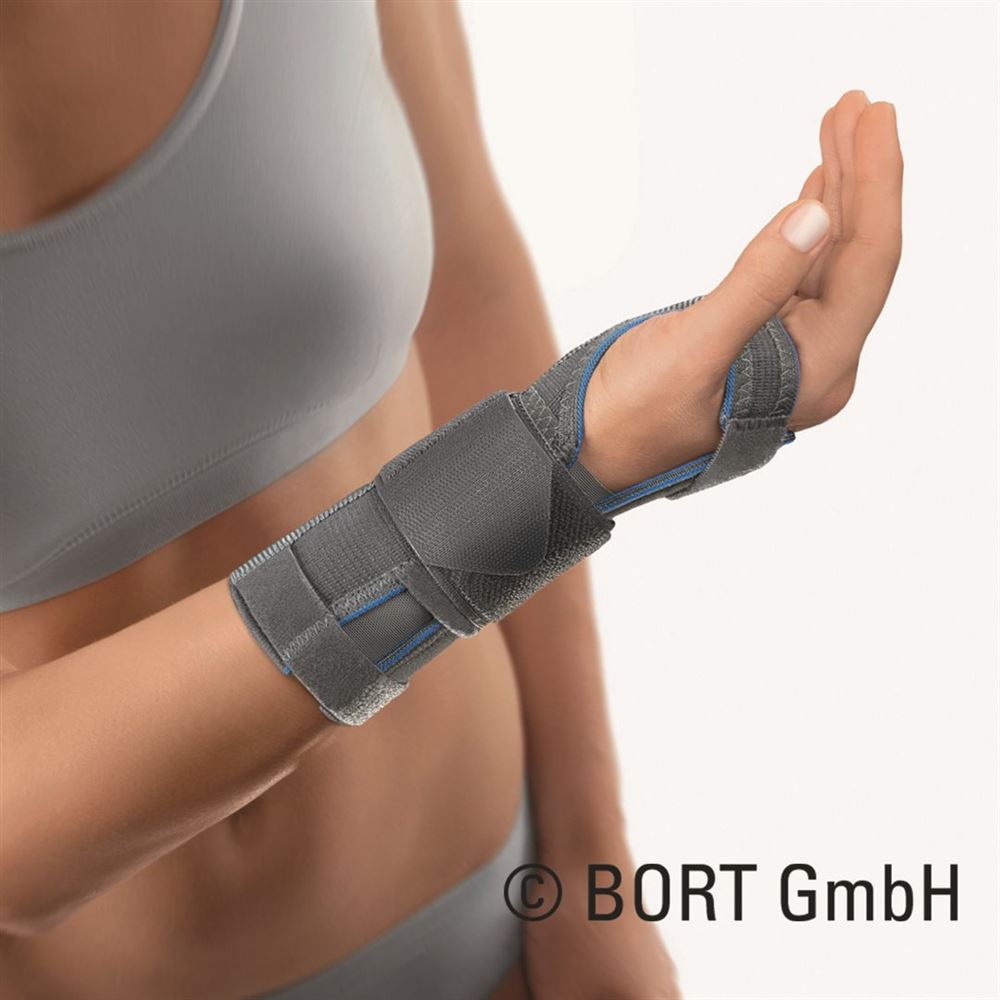 Bort Handgelenkstütze mit Alu-Schiene S und Band linksnks grau