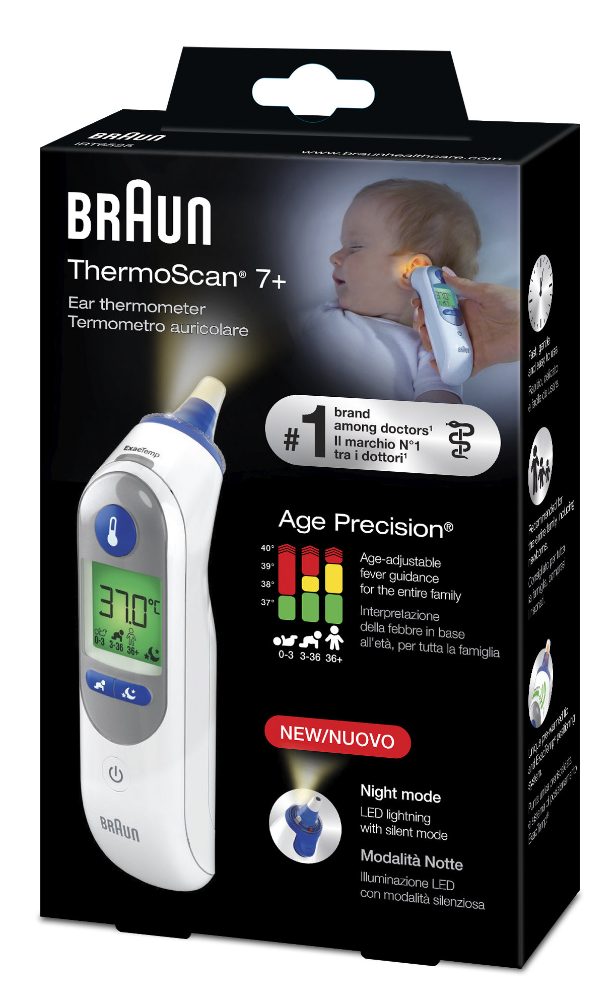 Braun ThermoScan 7 + IRT 6525 mit AgePrecision und Nacht Modus