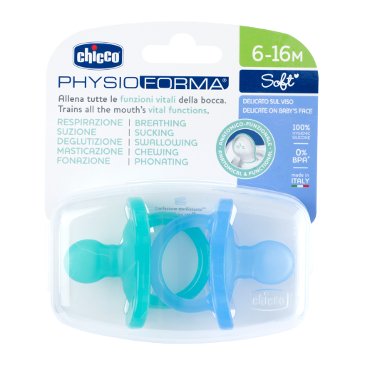 Chicco Physiologischer Beruhigungssauger Physioforma Soft Silikon Blue 6-16m 2 Stk
