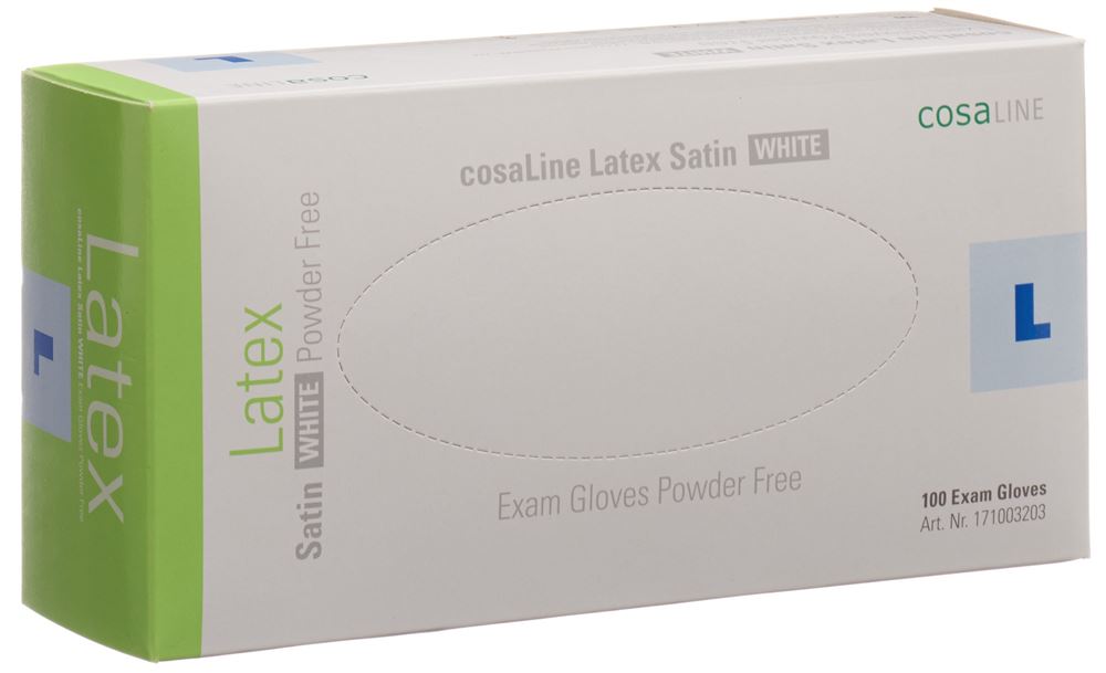 cosaLine Untersuchungshandschuhe L Latex Satin weiss puderfrei 100 Stk