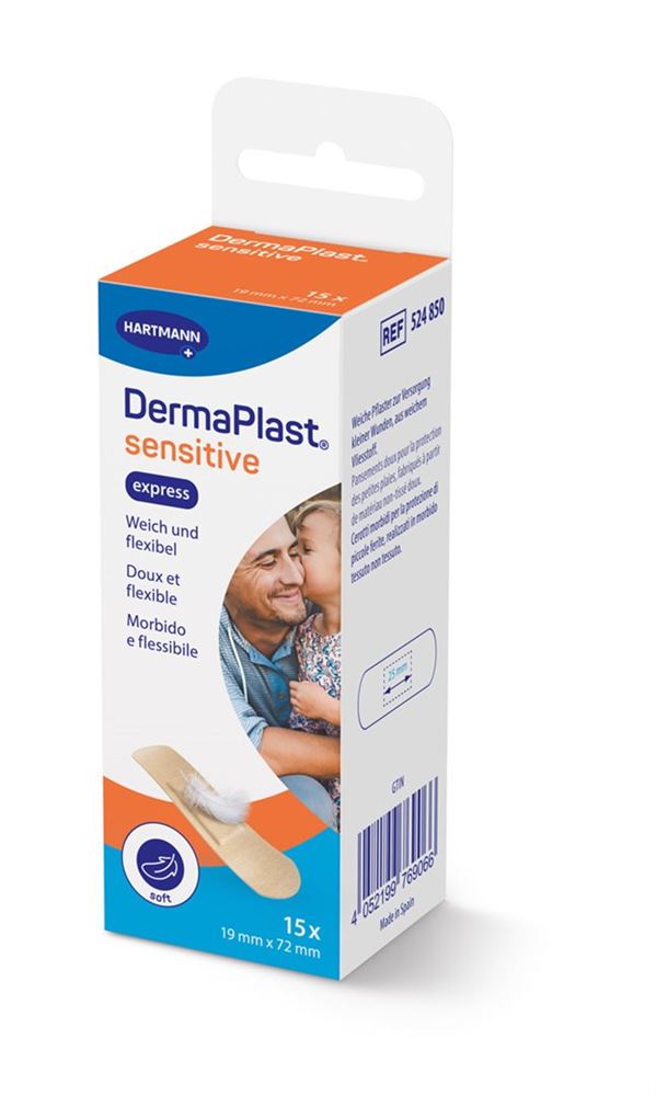 DermaPlast Sensitive Express Strips 19x72mm 15 Stk