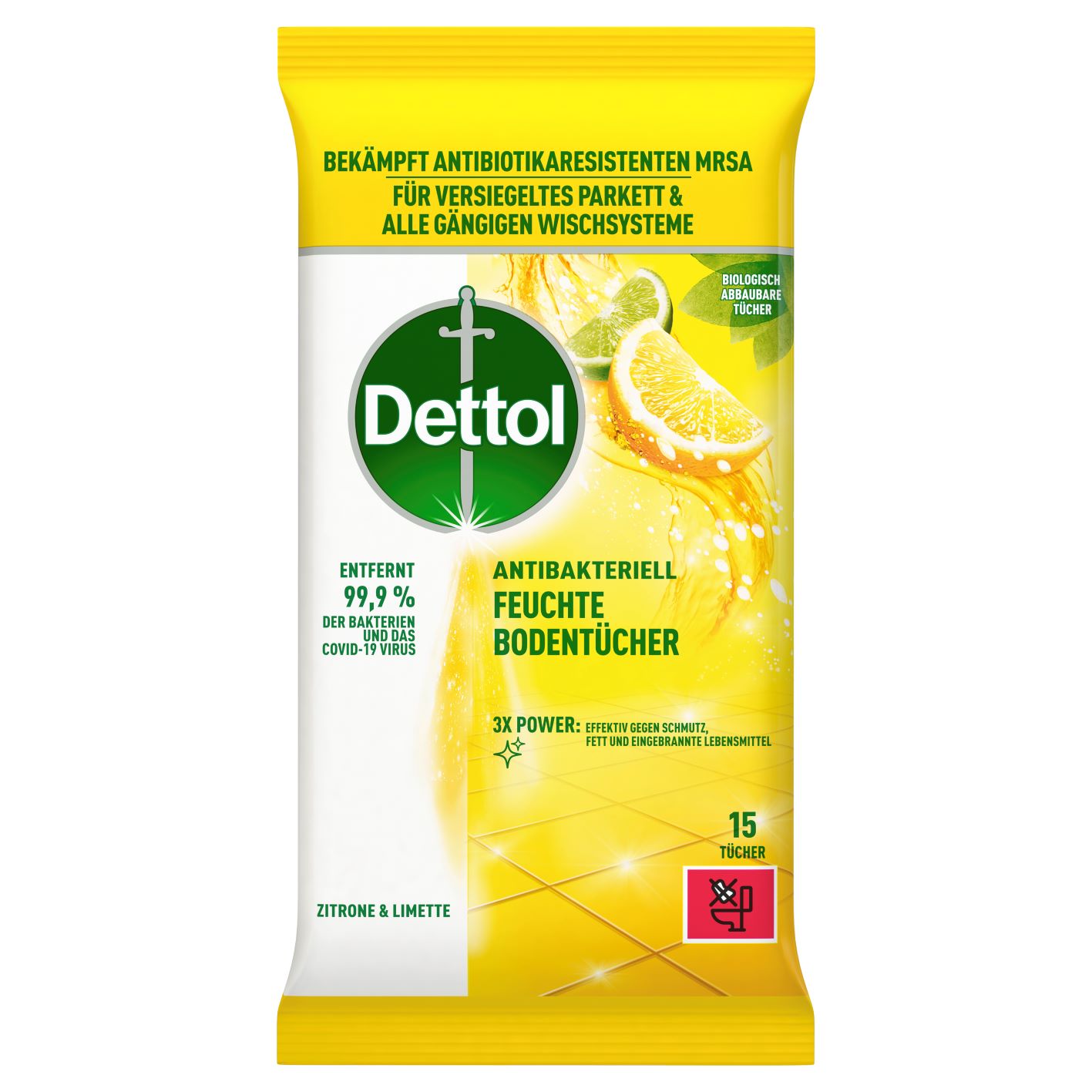 Dettol Bodenreinigungstücher feucht Zitrone & Limette 15 Stk