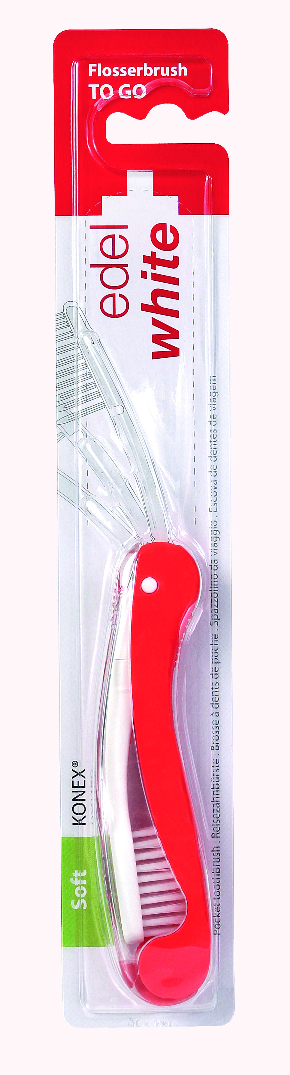 edel+white Flosserbrush To Go Soft Reisezahnbürste