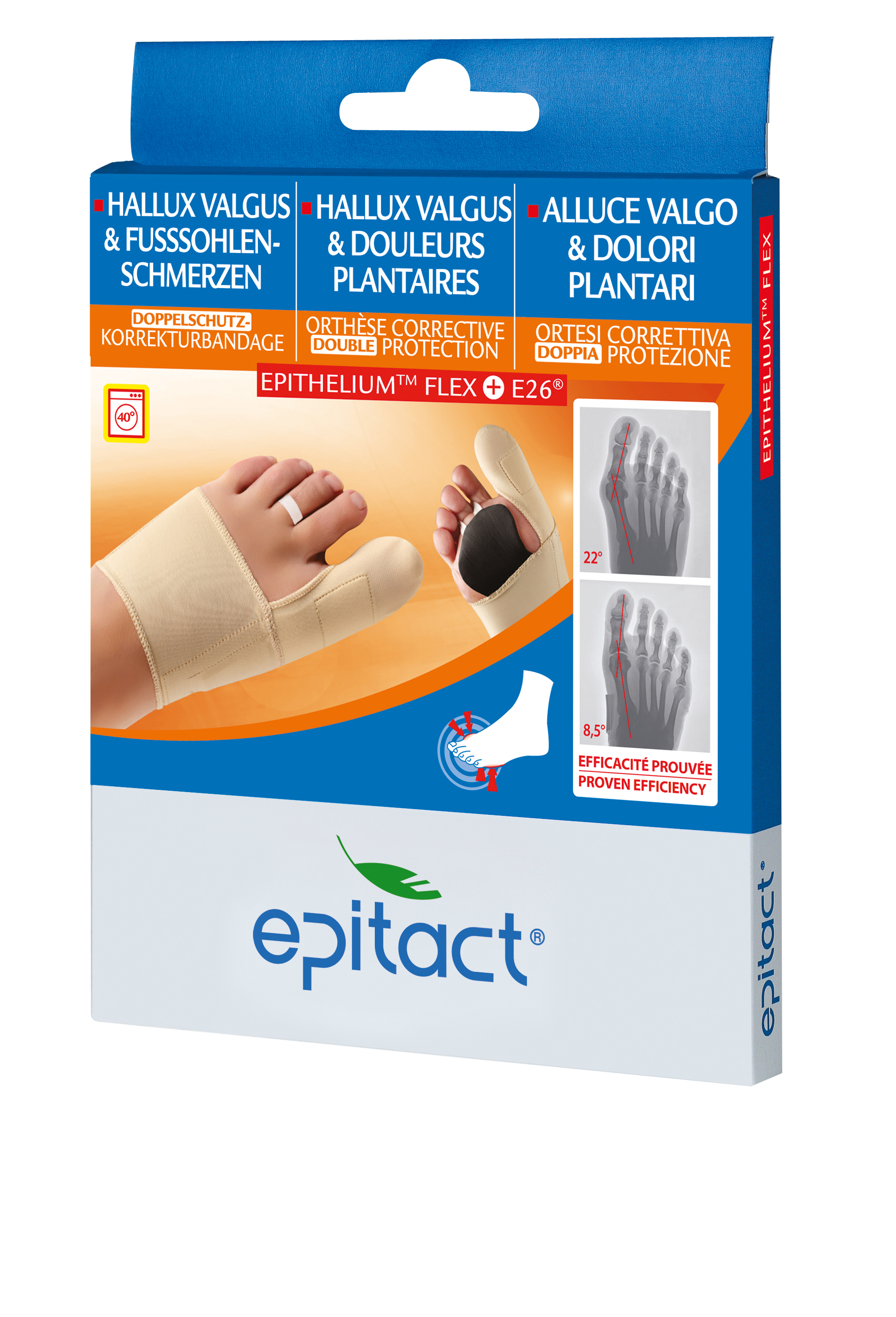 Epitact flexible Doppelschutz Korrekturbandage Hallux valgus TAG L 23-24.5cm links