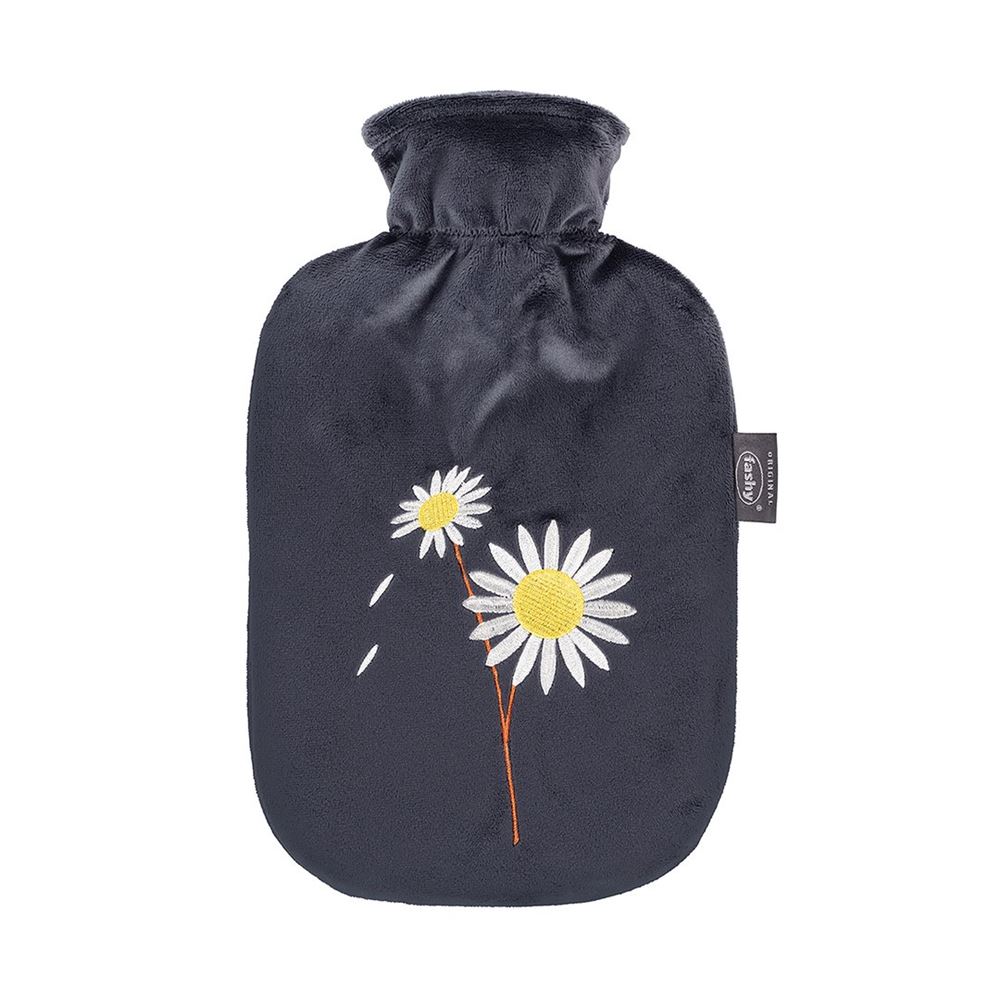 Fashy Wärmflasche 2l Flauschbezug anthrazit Stickerei Thermoplastik