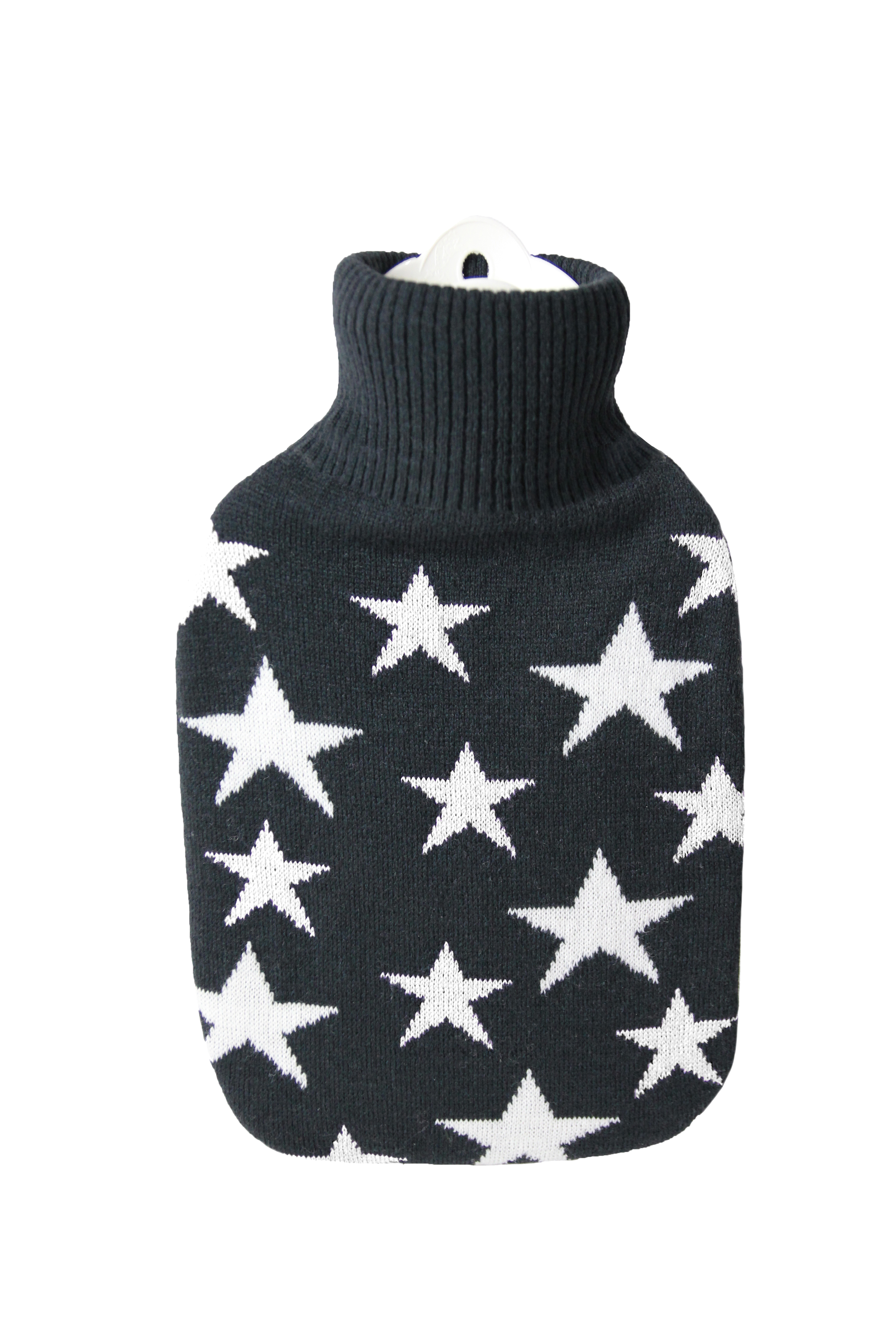 Frosch Wärmflasche PVC 1.8l Strickbezug Sterne weiss