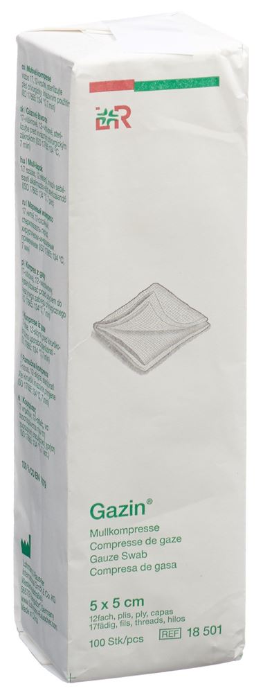 Gazin Mullkompressen 5x5cm 12-fach unsteril 100 Stk