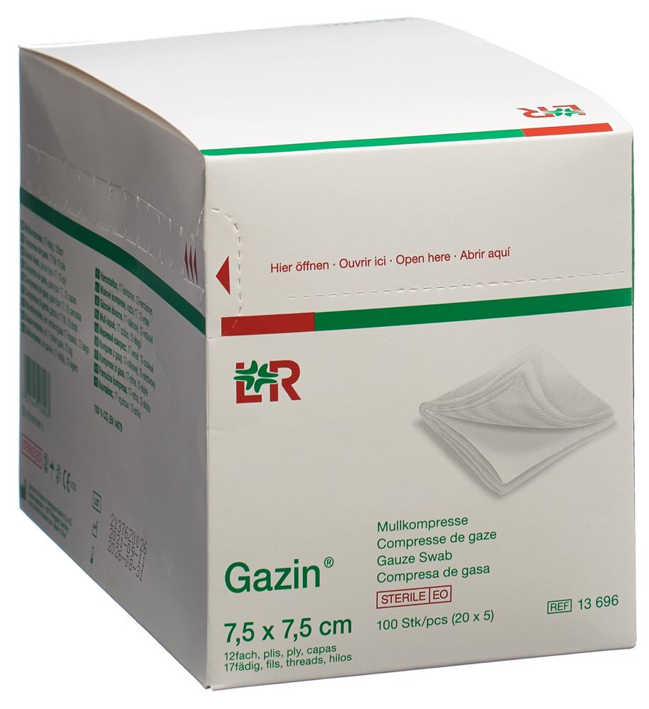 Gazin Mullkompressen 7.5×7.5cm 12-fach Set steril 20 x 5 Stk