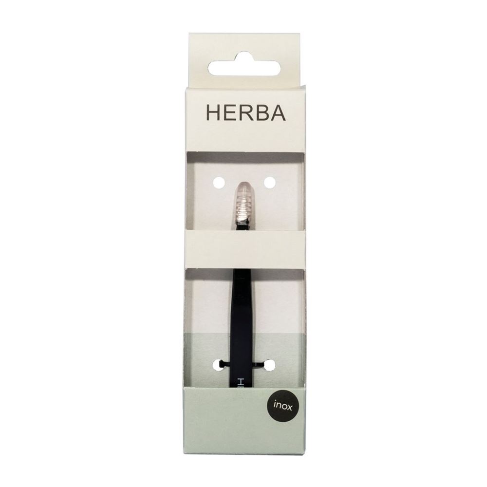 Herba Pinzette schräg Inox schwarz mit Herba-Logo