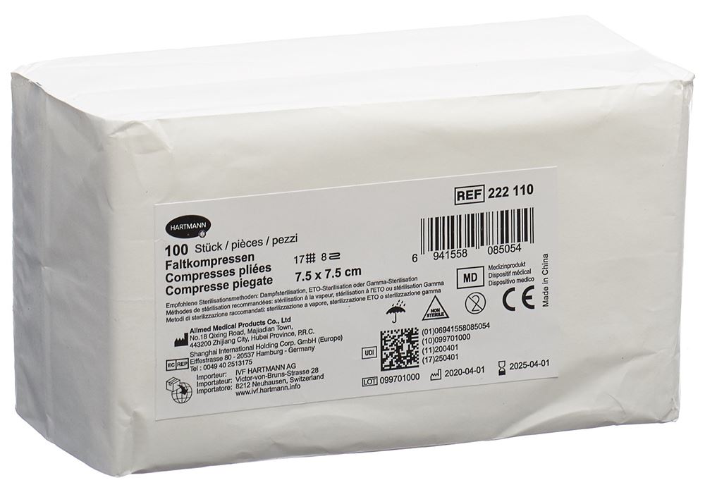IVF Faltkompresse Typ 17 7.5×7.5cm 8 fach 100 Stk