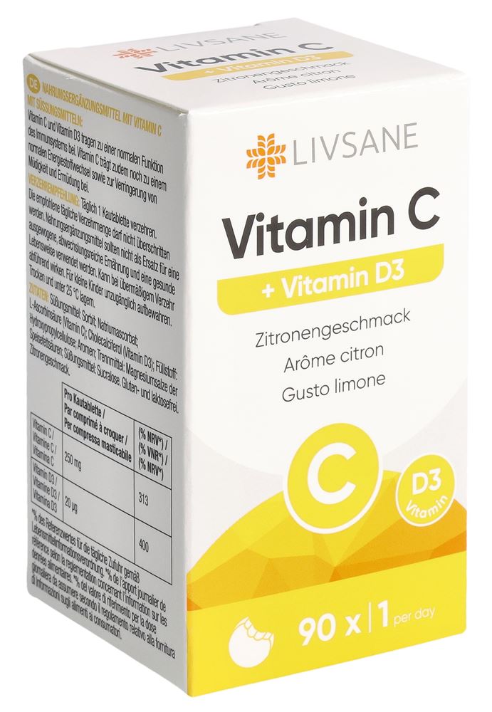 Livsane Vitamin C + D3 Kautabletten Ds 90 Stk