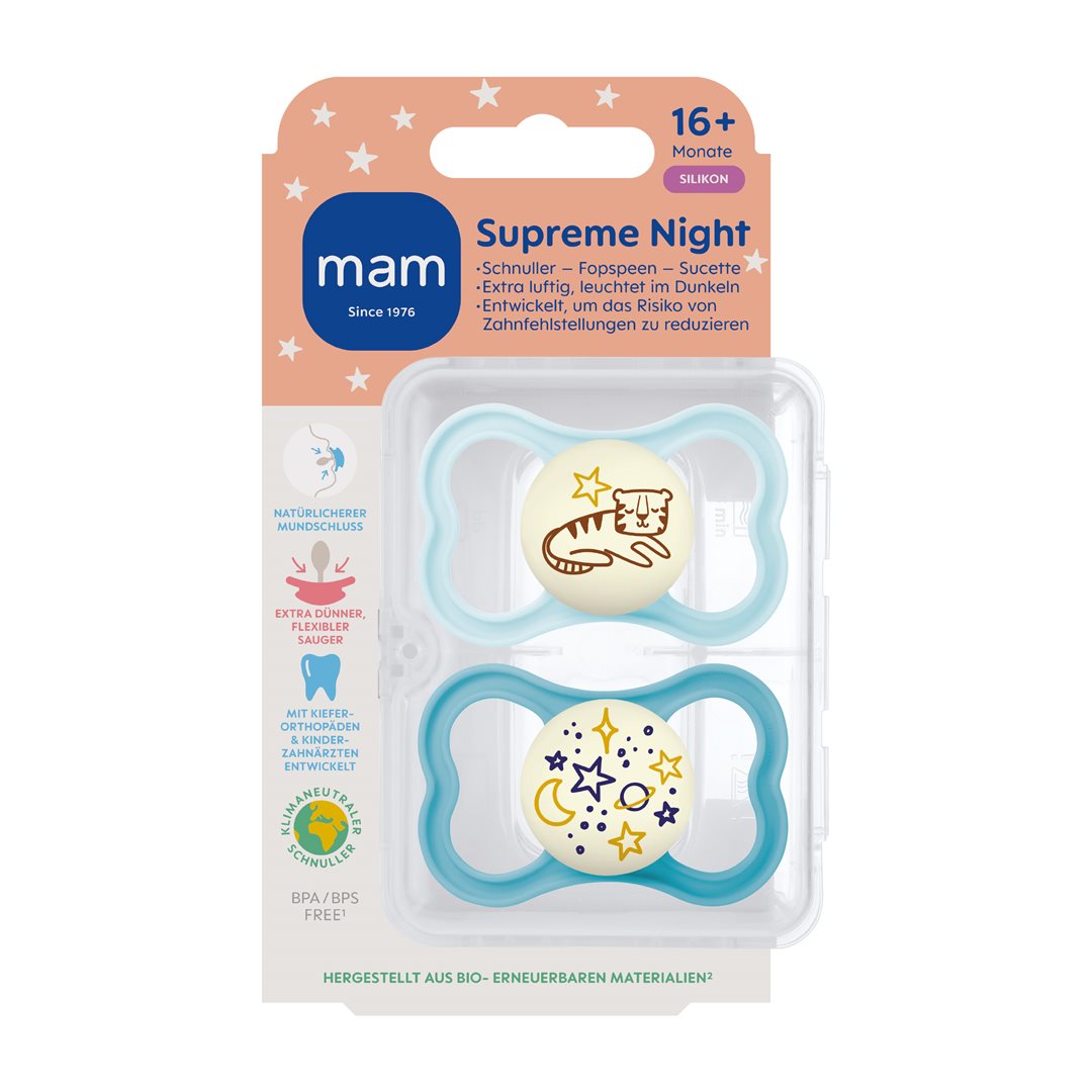 MAM Supreme Night Nuggi Silikon 16-36 Monate 2 Stk