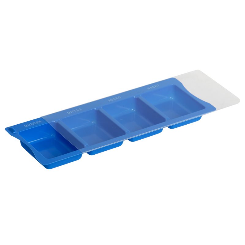 Medi-Inn Medikamenten Dispenser XL blau mit Schiebedeckel Aufdruck Morgen Mittag Abend Nacht