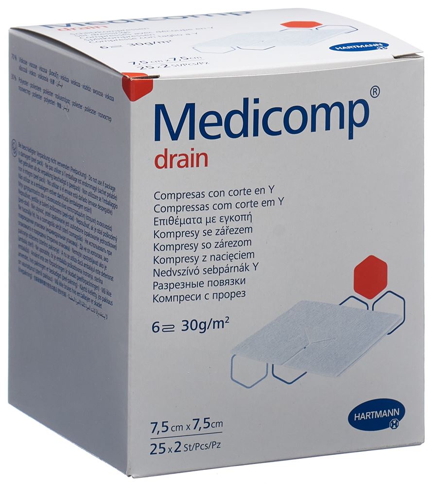 Medicomp Drain Vlieskomp 7.5X7.5 Ster 25 Beutel 2 Stück