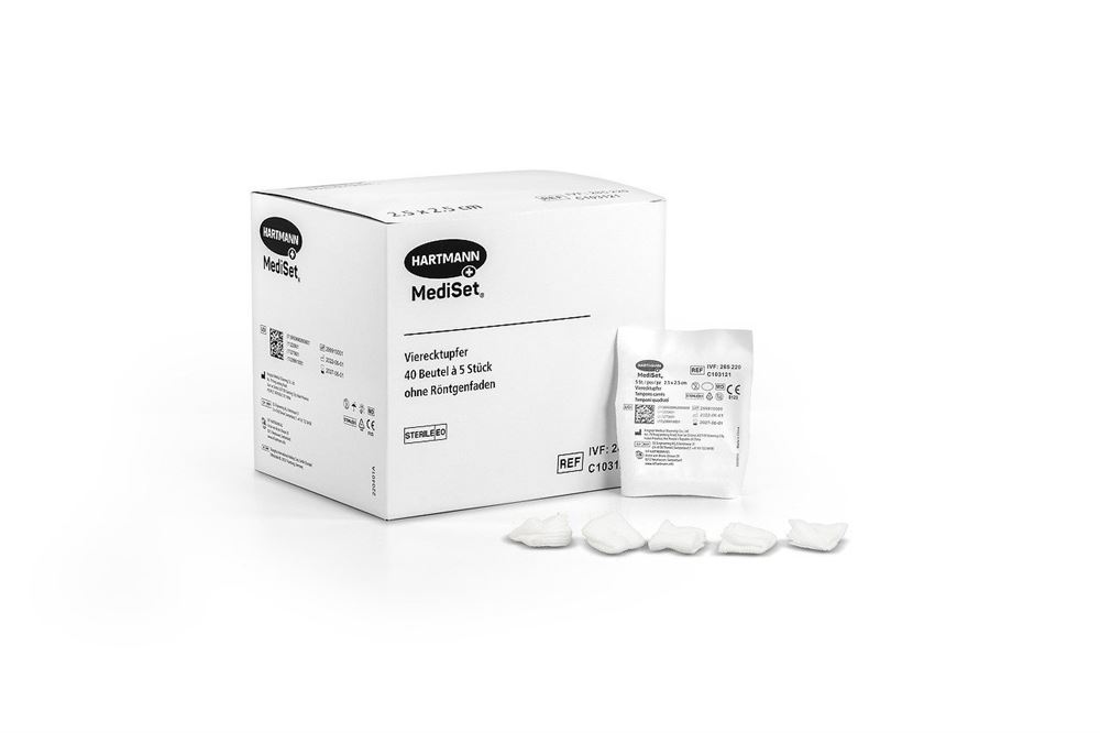 MediSet Vierecktupfer 2.5×2.5cm steril 40 Btl 5 Stk