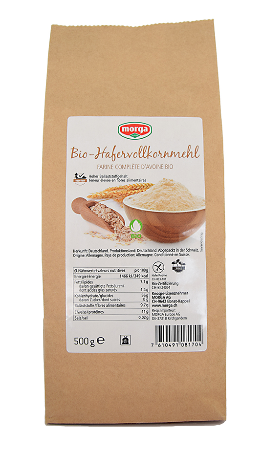 Morga Hafervollkornmehl glutenfrei Bio Knospe Btl 500 g